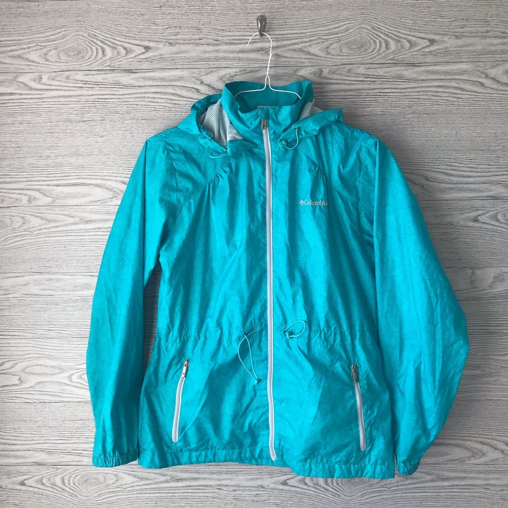 Columbia Womens Blue hooded zip up windbreaker